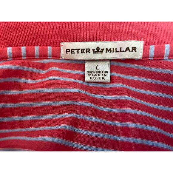 Peter Millar Cotton Polo Men’s L Pink Lavender Stripe Golf Shirt 48"ch Floridian - Picture 5 of 6